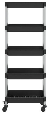 vidaXL 5-Tier Kitchen Trolley Kitchen Cart with Wheels Black Iron and ABS