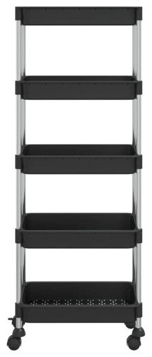 vidaXL 5-Tier Kitchen Trolley Kitchen Cart with Wheels Black Iron and ABS