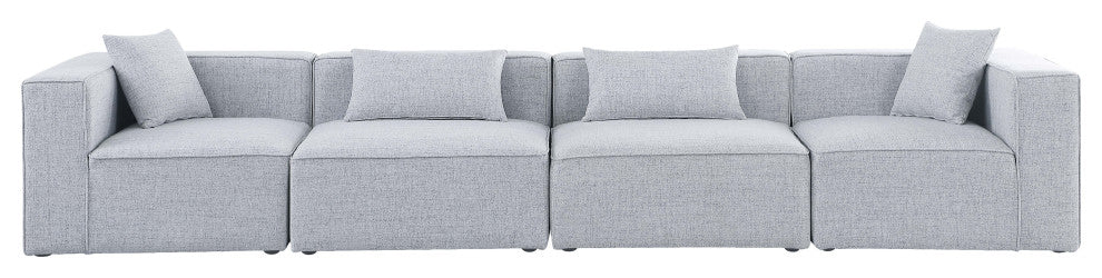 Cube Upholstered Modular Sofa, Gray, 4-Piece: 2 Armless Chair, 2 Corner Chair, Linen Texured Fabric