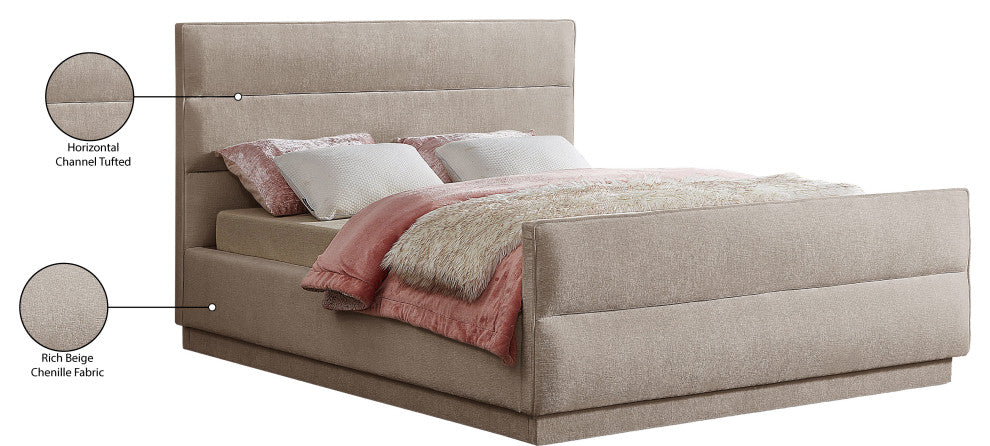 Paxton Chenille Fabric Upholstered Bed, Beige, Full