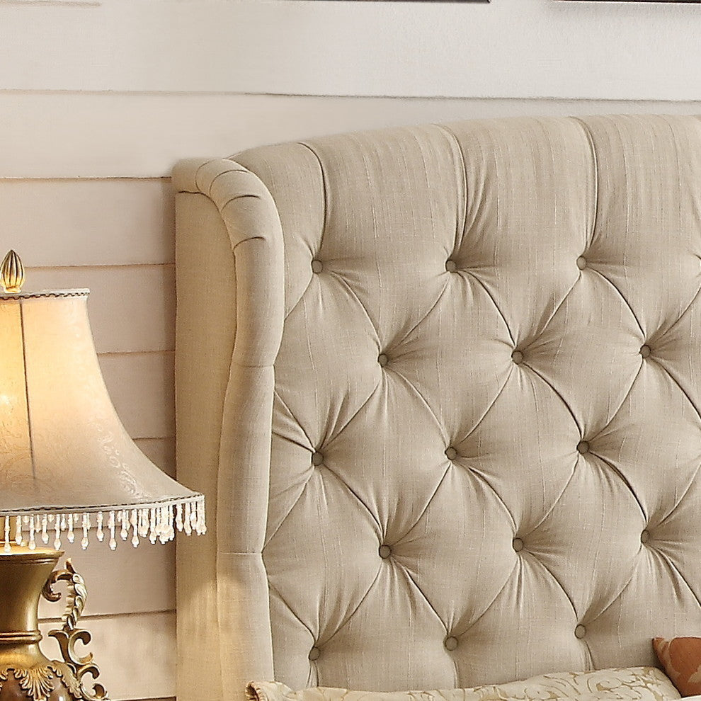 Felisa Tufted With Wings Upholstery Headboard, Queen, Beige