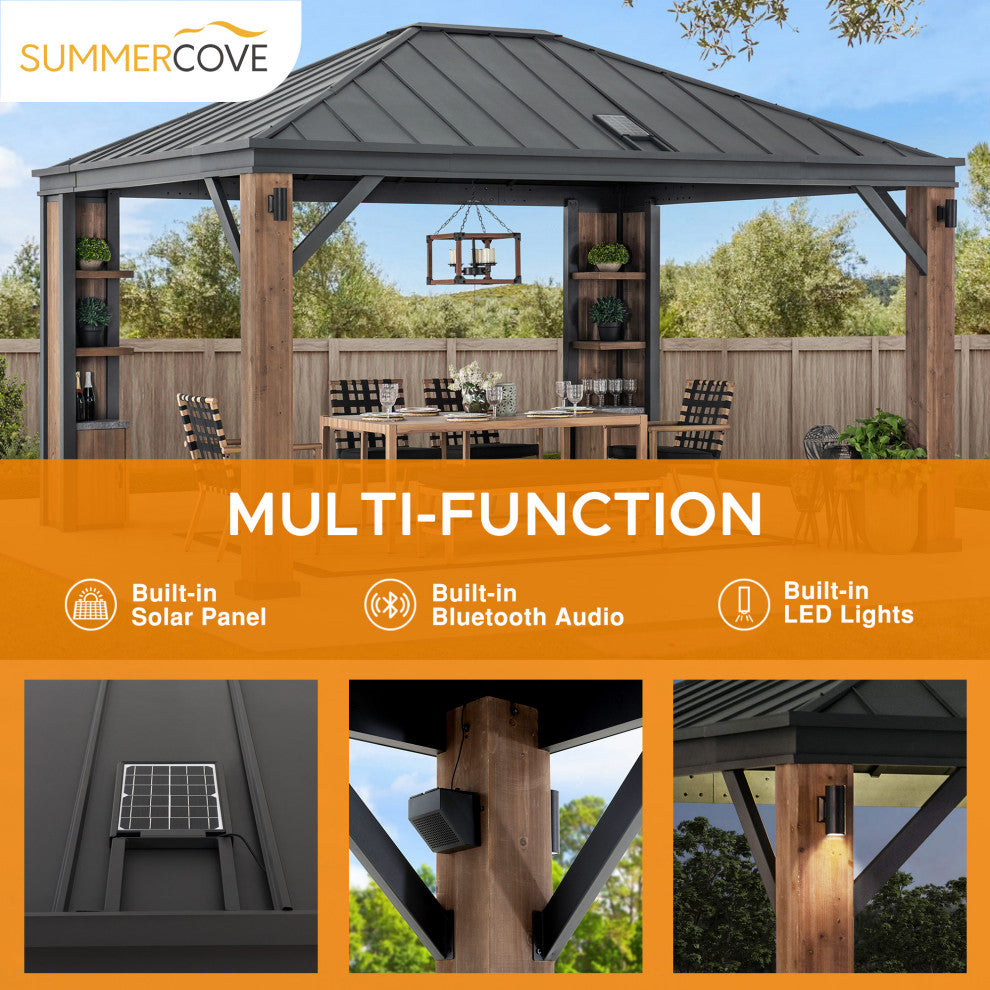 Sunjoy Elmgrove 12'x14' Hard Top Gazebo With LED Lighting and Blueto