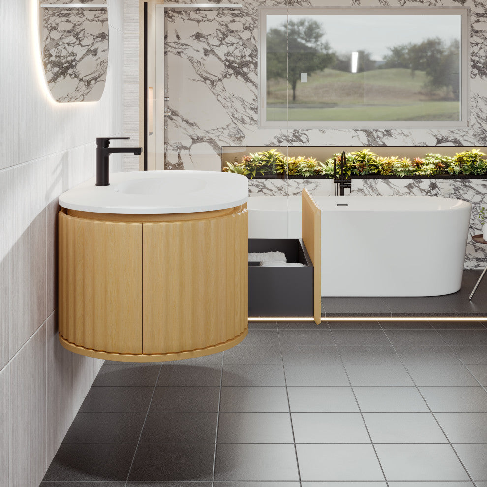 Eviva Haven 39" Oak Wallmount Vanity With White Solid Surface Integrated Top