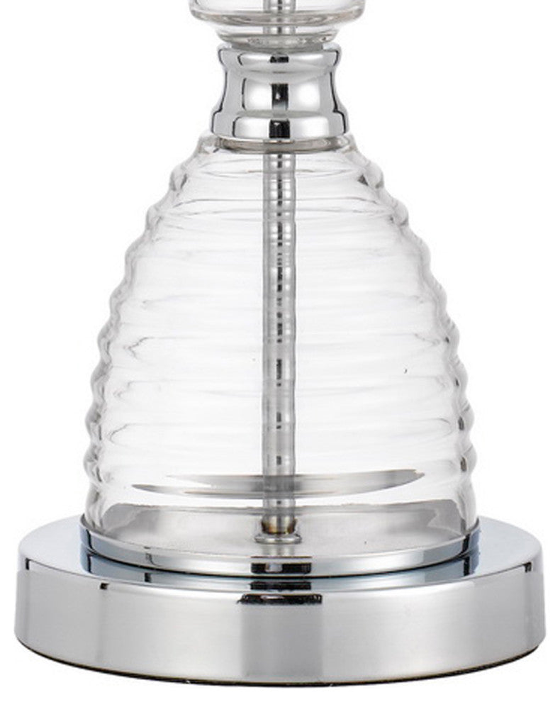 Benzara BM272213 23" Hourglass Ribbed Glass Base Table Lamp, Dimmer, Clear