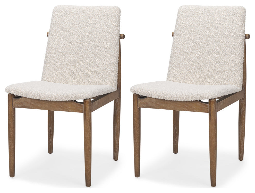 Cavett Cream Boucle Fabric With Medium Brown Wood Frame Dining Chair (Set of 2)