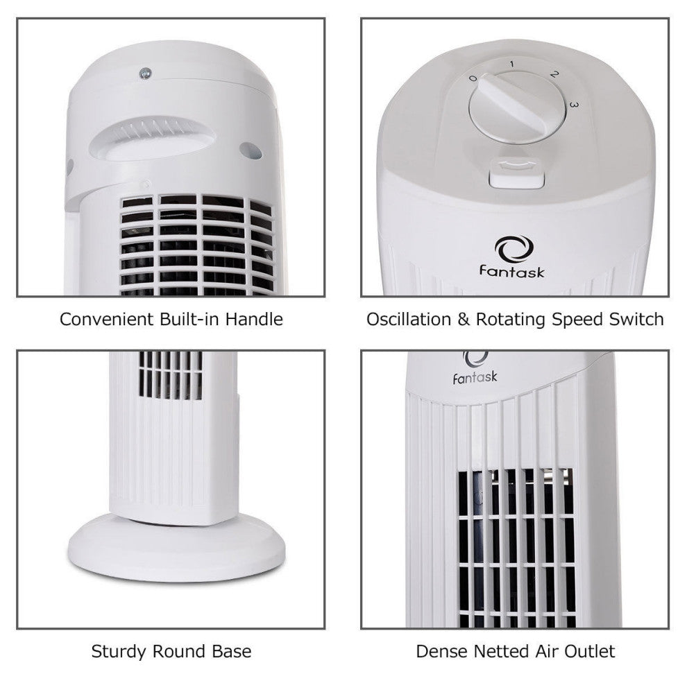 Fantask 35W 28'' Oscillating Tower Fan 3 Wind Speed Quiet Bladeless Cooling