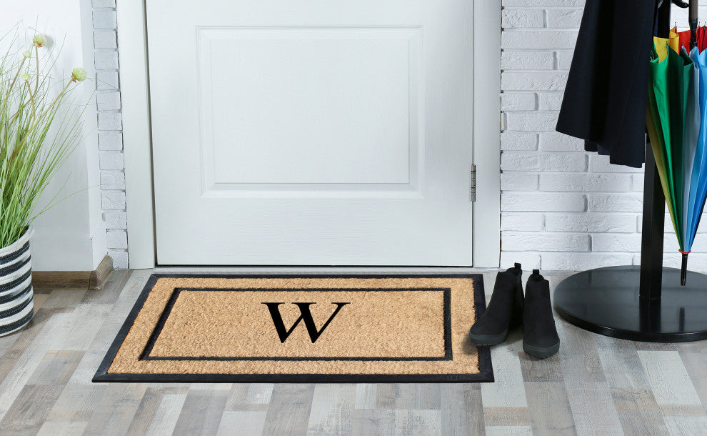 A1HC Rubber & Coir Large Outdoor Durable Monogrammed Doormat, 24"X39", Beige, W