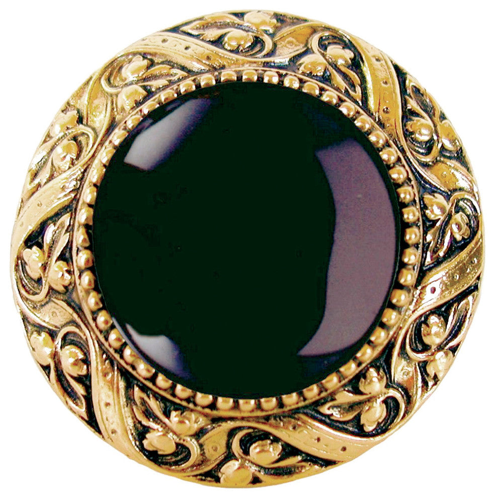 Victorian Jewel Knob Antique Brass, Blue Sodalite Natural Stone, 24k Gold Plate,