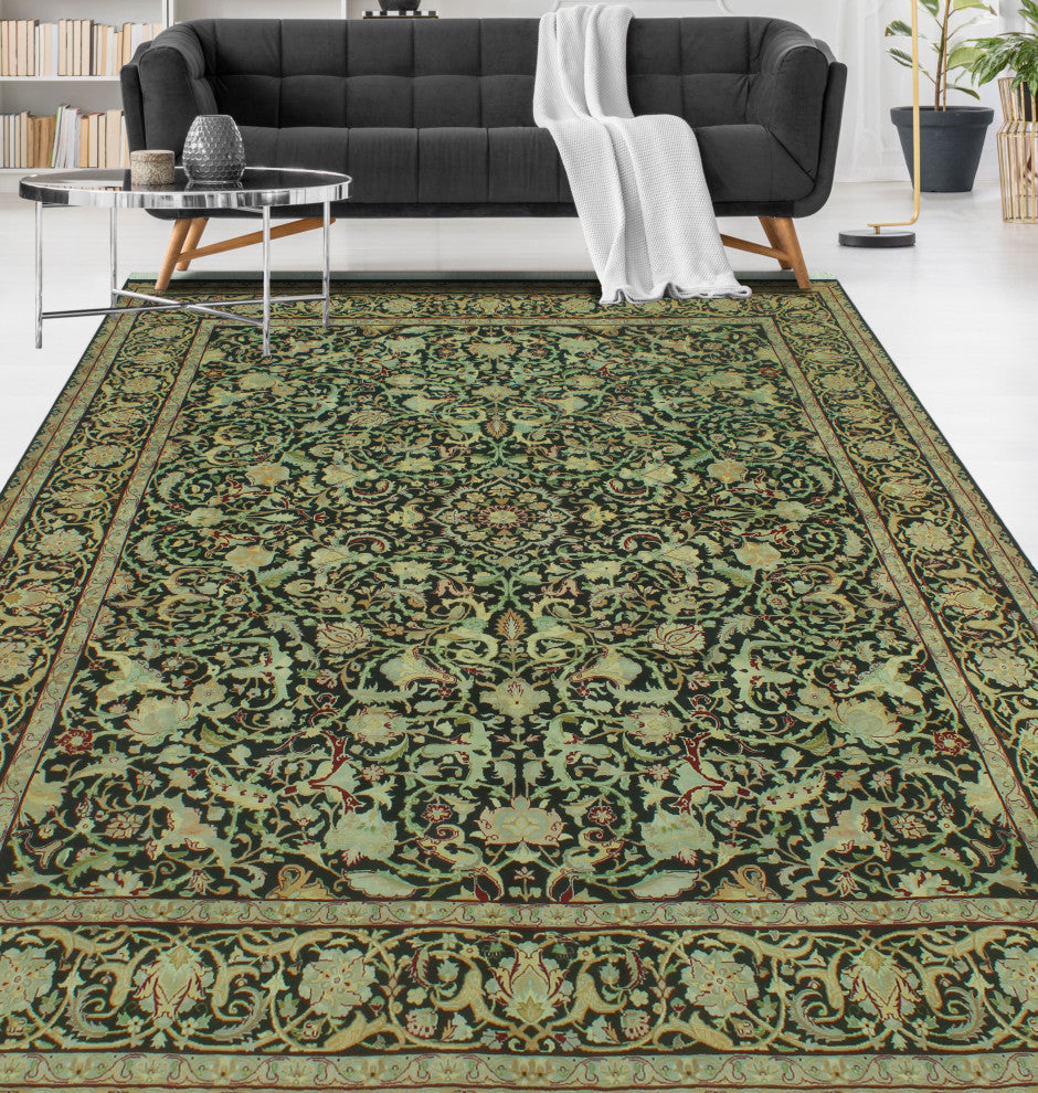 Pak-Persian Fojan Black/Green Rug, 8'0x9'10