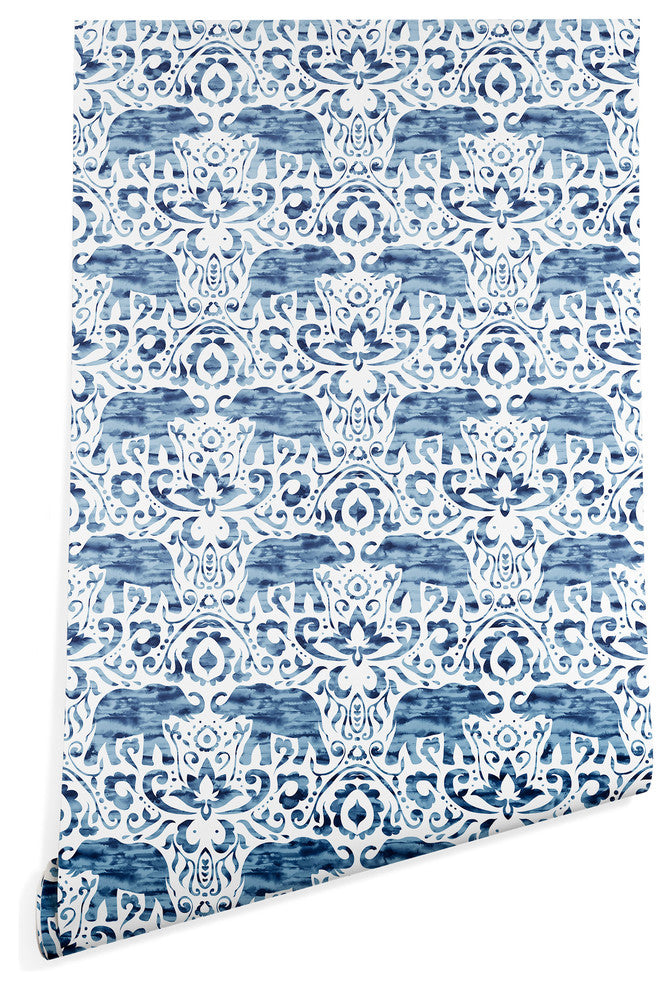 Deny Designs Jacqueline Maldonado Elephant Damask Blu Wallpaper, Blue, 2'x10'