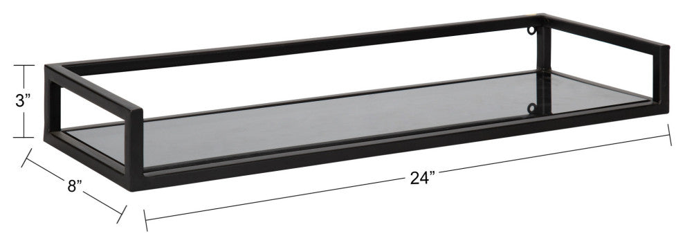 Blex Metal and Glass Wall Shelf, Black 24x8x3