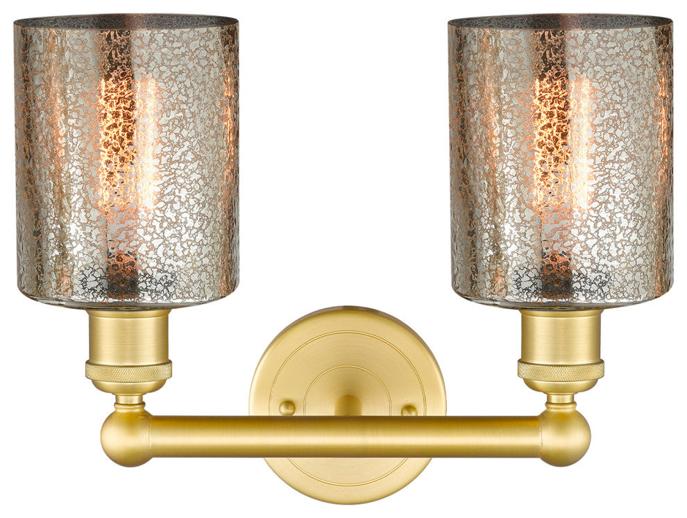 Edison Cobbleskill 2-Light 14" Vanity Light, Satin Gold Finish, Mercury Shade