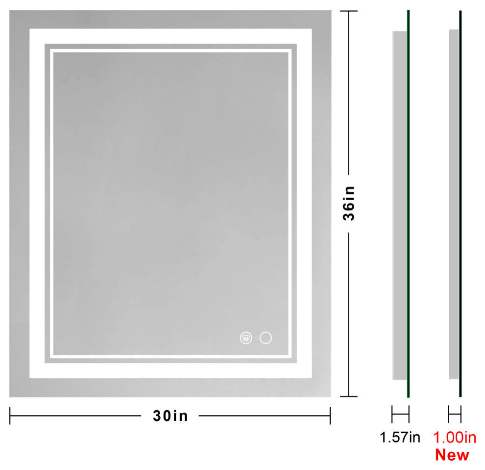 LED Bathroom Mirror, Anti-Fog Memory Dimmable IP54 Waterproof, 30"x36"