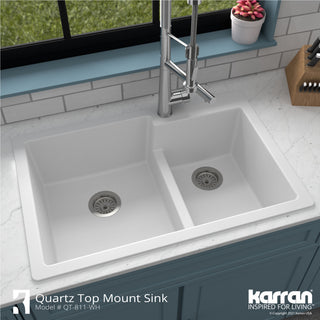 Karran 33" Top Mount Double Bowl 60/40 Quartz Kitchen Sink Kit, White