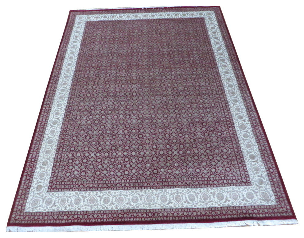 8'3x11'6 Handmade Red Fine Herati Tabriz Oriental Rug With Silk