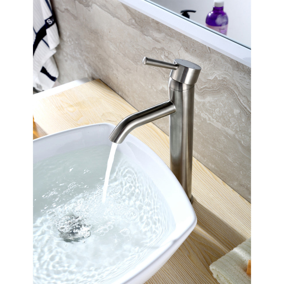 Luxier BSH03-T Single Hole Vessel Bathroom Faucet with Drain, Brushed Nickel