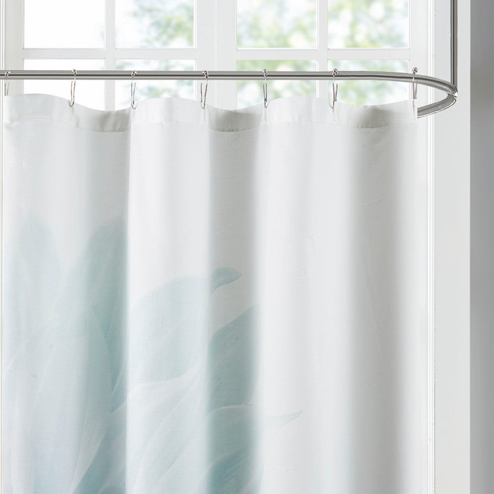 Madison Park Norah Printed Floral Cotton Shower Curtain, Aqua