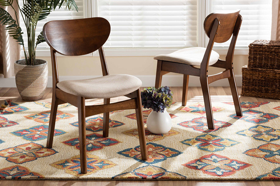 Kobell Mid-Century Modern Sand and Walnut Dining Chair, Set of 2