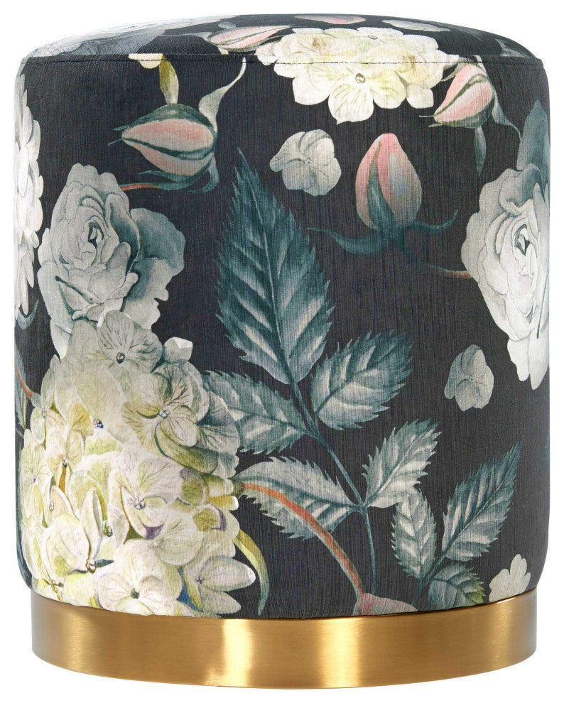 Opal Floral Velvet Ottoman with Gold Base