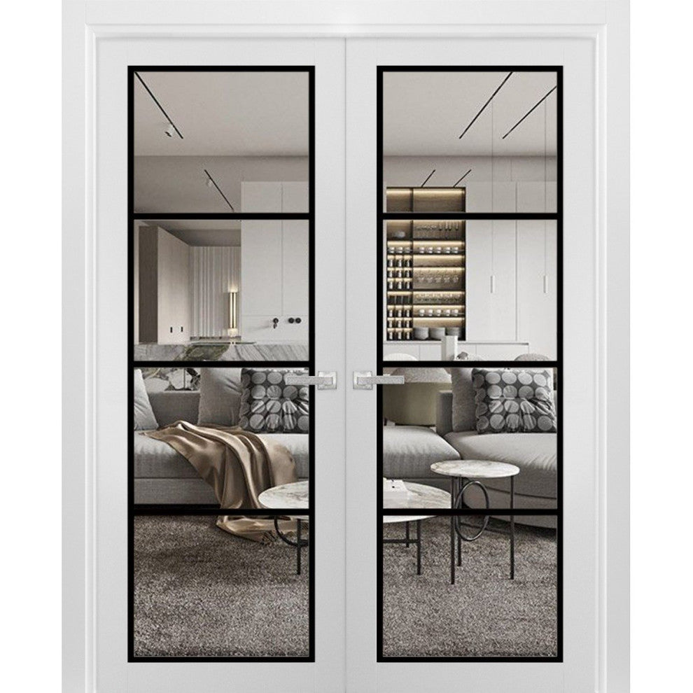Interior French Double Doors 48x96 inches|Lucia 2466 White Silk Clear Glass