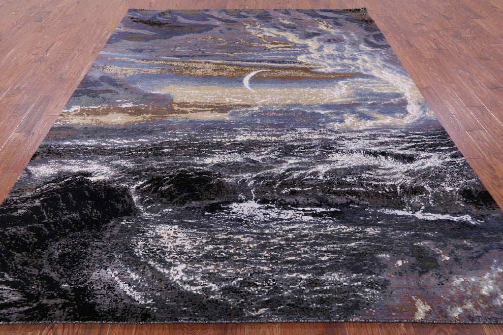Moon And Sea Wool and Silk Hand Knotted Rug 8' 2" X 10' 1" Q9102