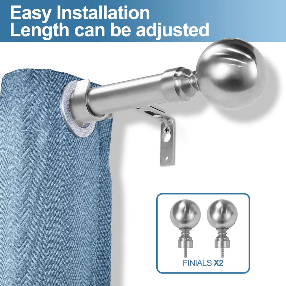 1" Steel Ball Drapery Curtain Rod, Brushed Steel, 28"-48"