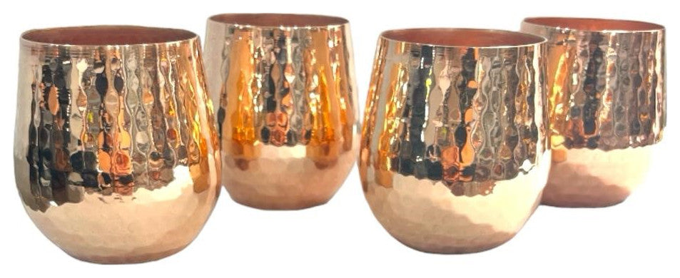 Set of 1 Shiny Copper Pitcher and 4 Tumblers