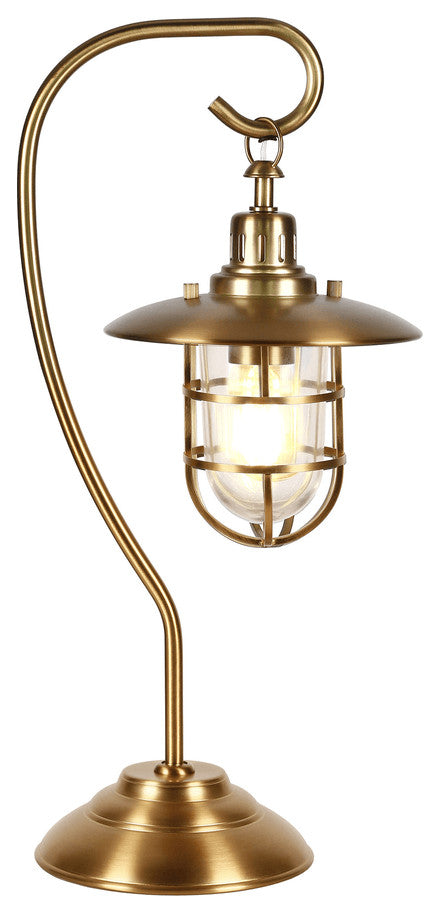 22" Antiqued Brass Metal Arched Table Lamp With Brass Cage Shade