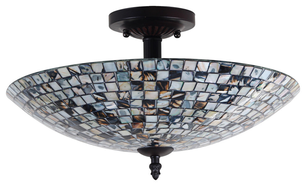 Chloe Lighting Crown Mosaic-Style 2-Light Semi-Flush Ceiling Fixture 16" Wide