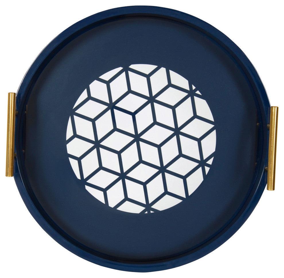 Caspen Round Decorative Tray, Navy Blue 15.5" Diameter