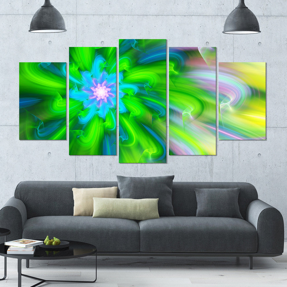Dance of Green Flower Petals, Large Floral Canvas Art Print, 60"x32", 5 Panels