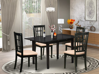 5Pc Dining Set 4 Chairs, Faux Leather Seat, Butterfly Leaf Table, Black