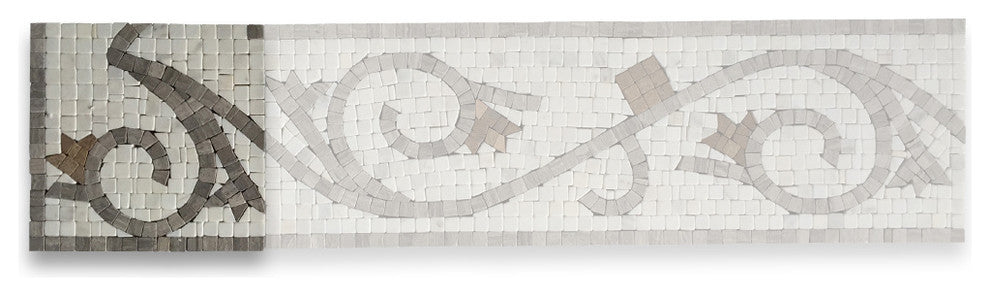Marble Mosaic Border Decorative Tile Floral White Wooden 5.9x5.9, 1 piece