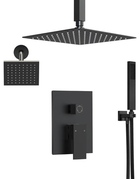 Dual Heads 3-Functions Shower System With Pressure Balancing Rough-In Valve, Matte Black
