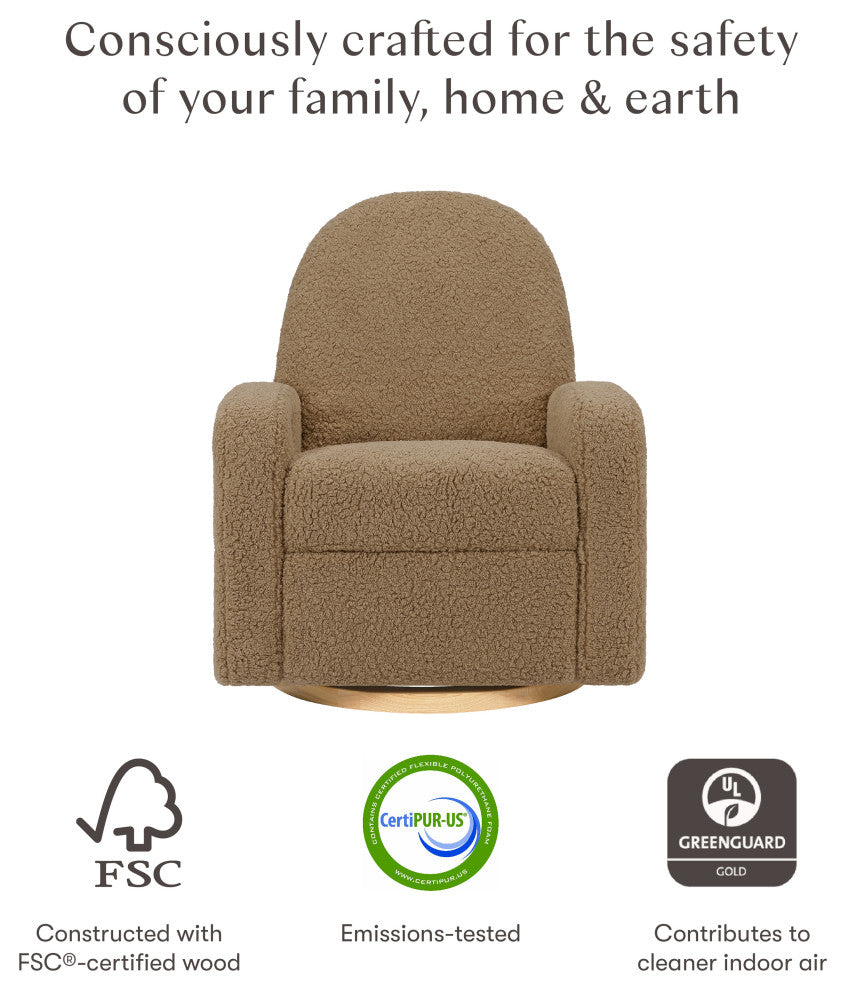 Nami Electronic Recliner and Swivel Glider Recliner, Boucle With USB port, Cortado Shearling With Light Wood Base