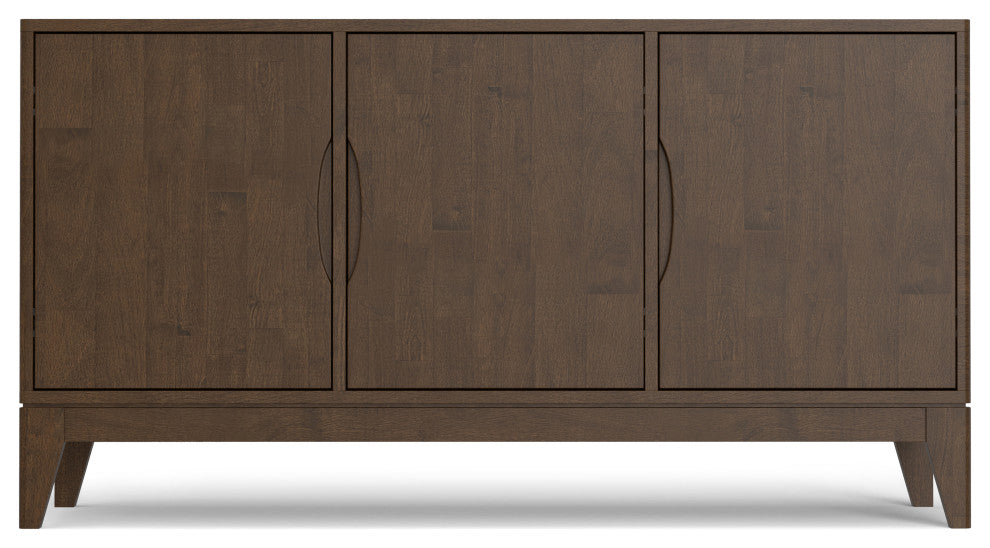 Harper Solid Hardwood 3 Door Sideboard Buffet / Storage Cabinet, Walnut Brown