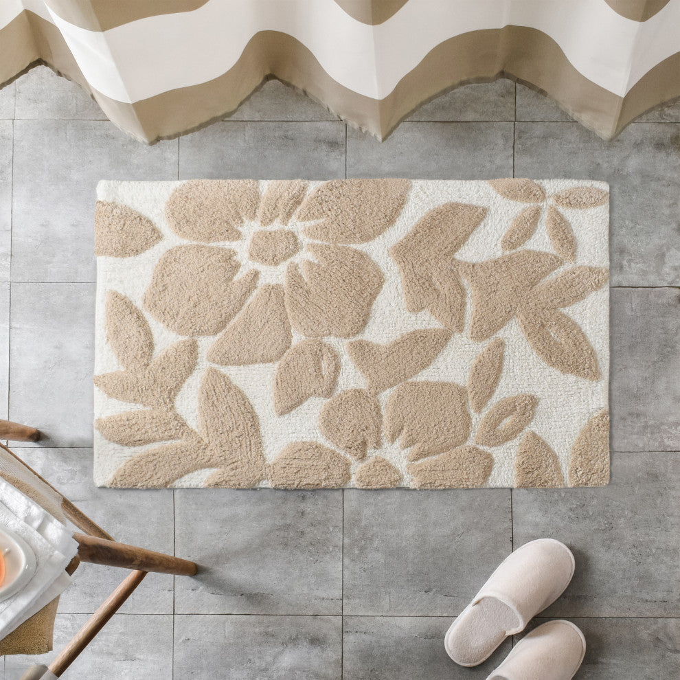 Burlington Leaf Indoor Cotton Bath Mat, Beige/Ivory, 21"x34"