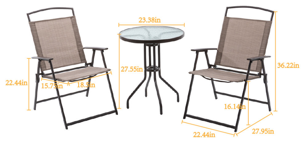 3-Piece Patio Bistro Set, Outdoor Folding Chairs and Table Set, Beige