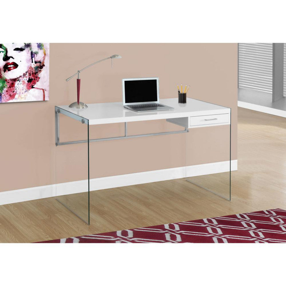 Computer Desk - 48"L / Glossy White / Tempered Glass