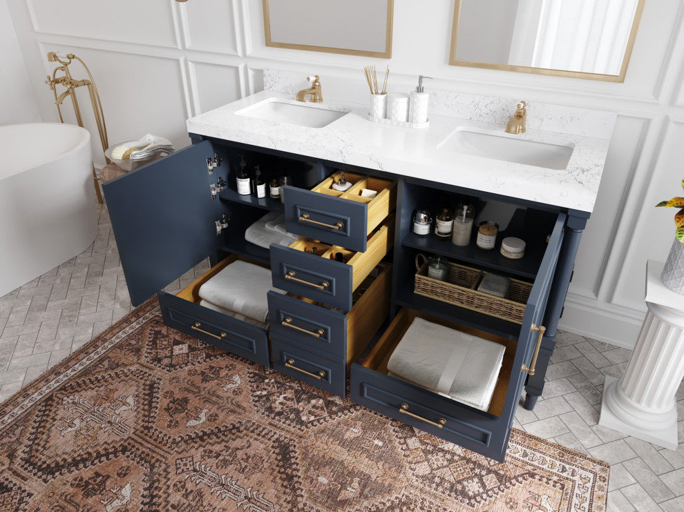 Aberdeen 60 Double Bathroom Vanity in Hale Navy Blue  2" Empira Quartz