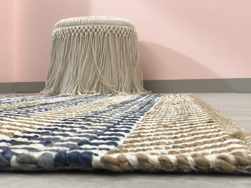 5" x 7" Brown and Navy Striped Area Rug