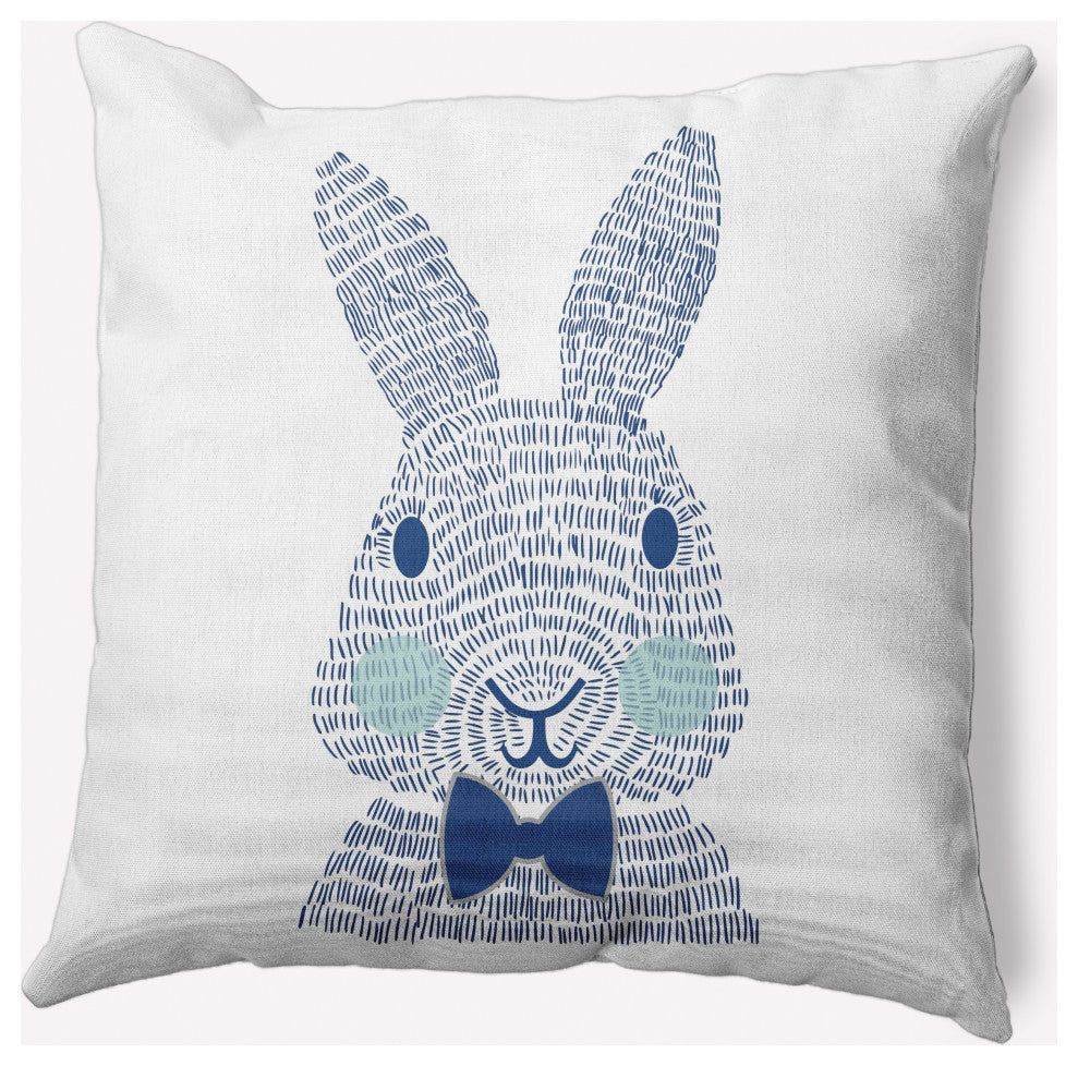 Monochrome Bunny Easter Decorative Throw Pillow, Dark Cobalt Blue, 20x20"