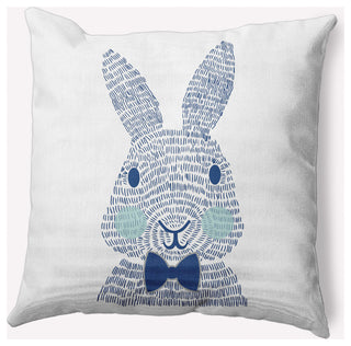 Monochrome Bunny Easter Decorative Throw Pillow, Dark Cobalt Blue, 20x20"