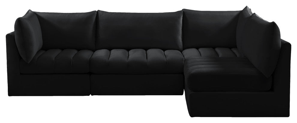 Jacob Velvet Upholstered 4-Piece L-Shaped Modular Sectional, Black