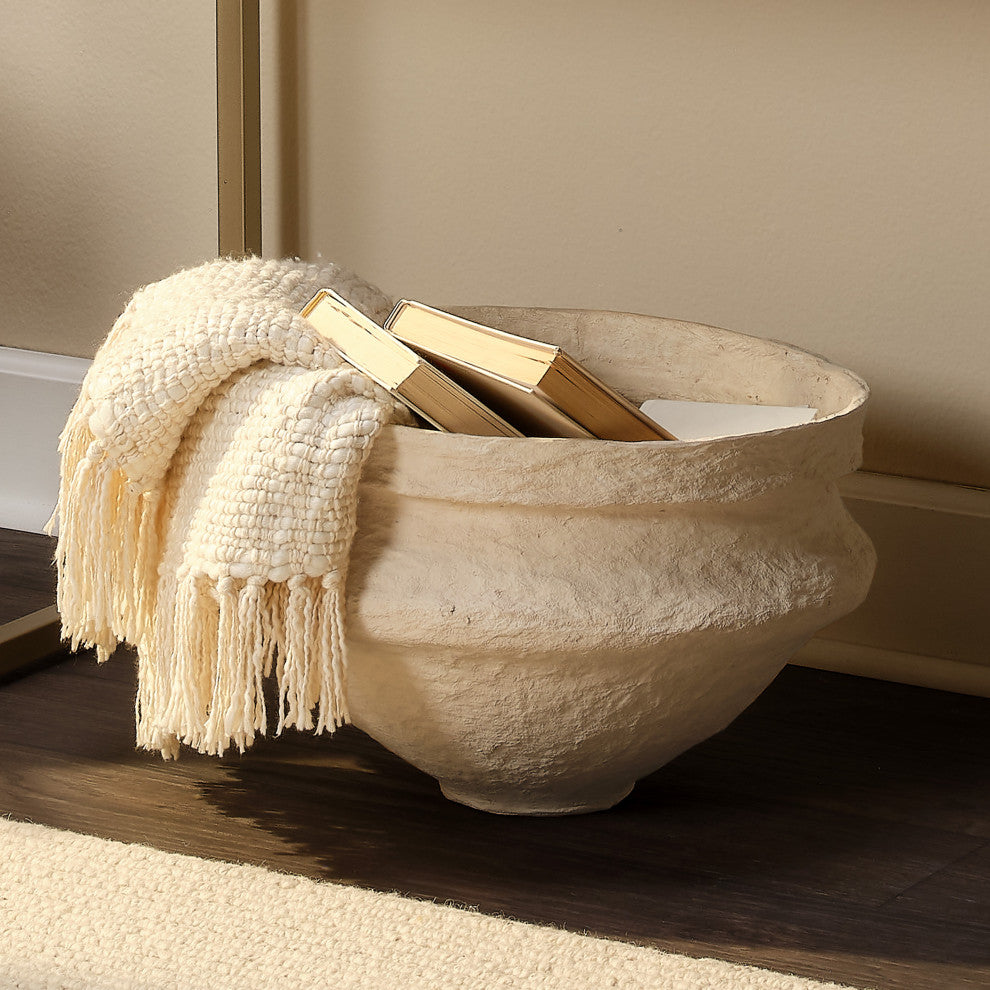 Landscape Cotton Mache Large Bowl, Cream
