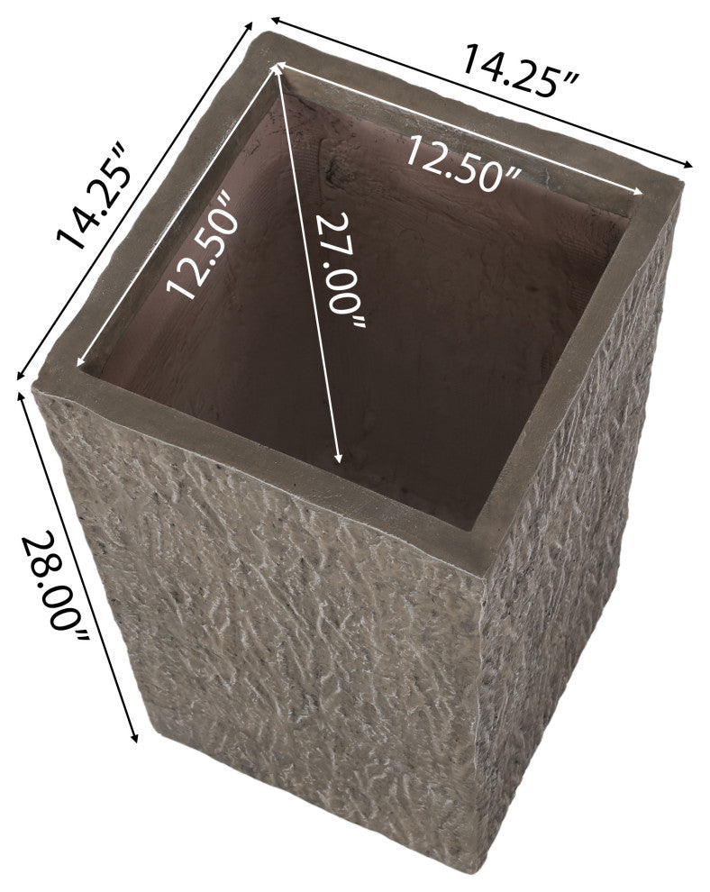Berkamn Outdoor Large and Medium Cast Stone Planters, Set of 2, Brown Wood