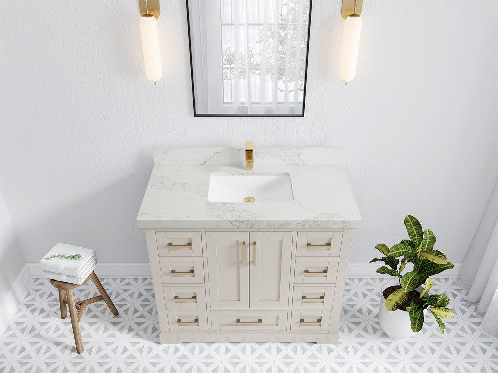 Boston 42" Single Sink Bath Vanity in Fine Grain 2" Calacatta Nuvo