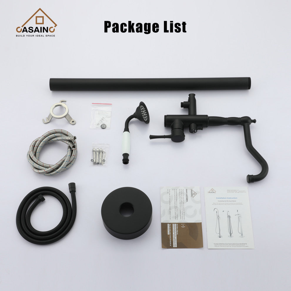 Single Handle Classical Freestanding Bathtub Faucet with Hand Shower Hand, Matte Black