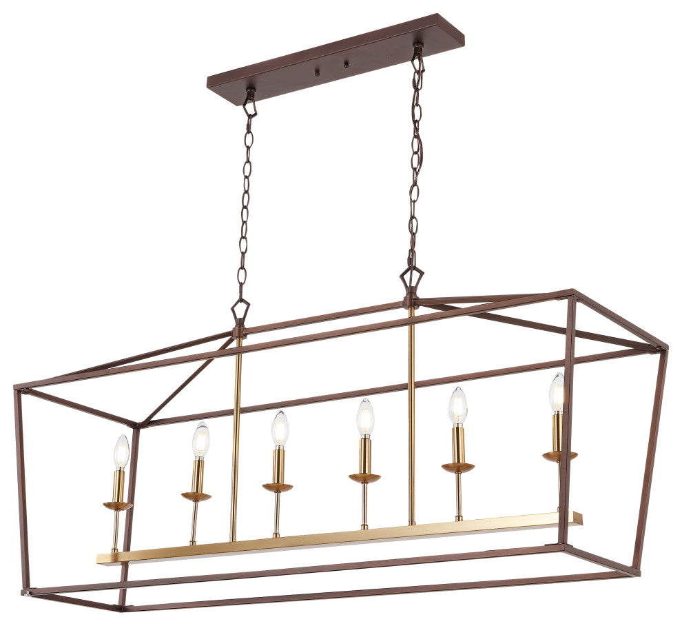 Pagoda Lantern Metal LED Pendant, Oil Rubbed Bronze/Gold, Width: 49"