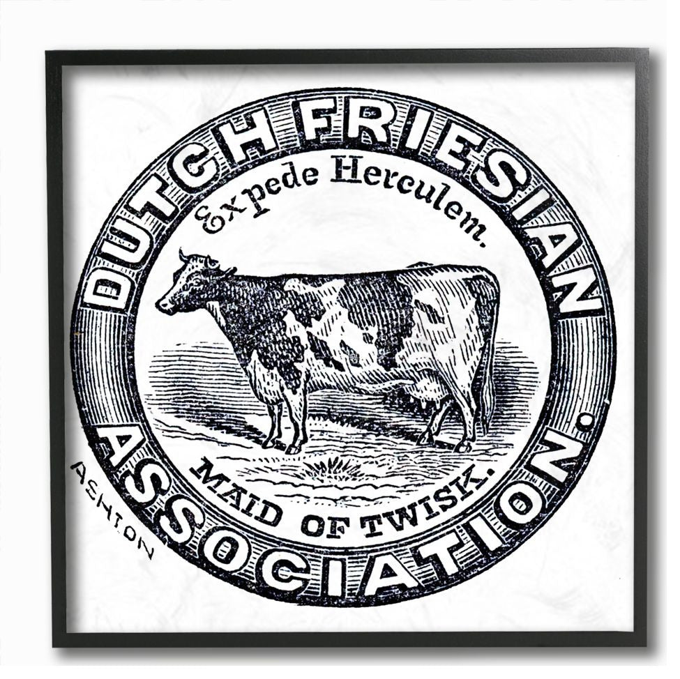 Farm Cow Vintage Drawing Print Design, 12"x12"